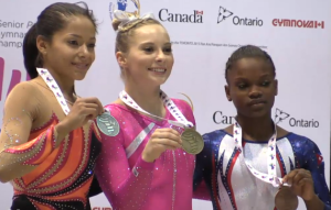 Jessica Lopez (L to R), Mykayla Skinner and Yesenia Ferrera of Cuba. 