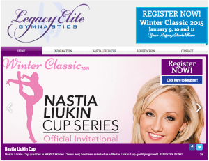 flyer with Nastia Liukin for Legacy Elite Winter Classic meet registration