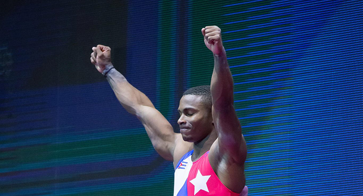 Manrique Larduet from Cuba world medalist celebrates