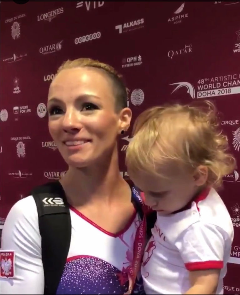 polish mom gymnast with baby