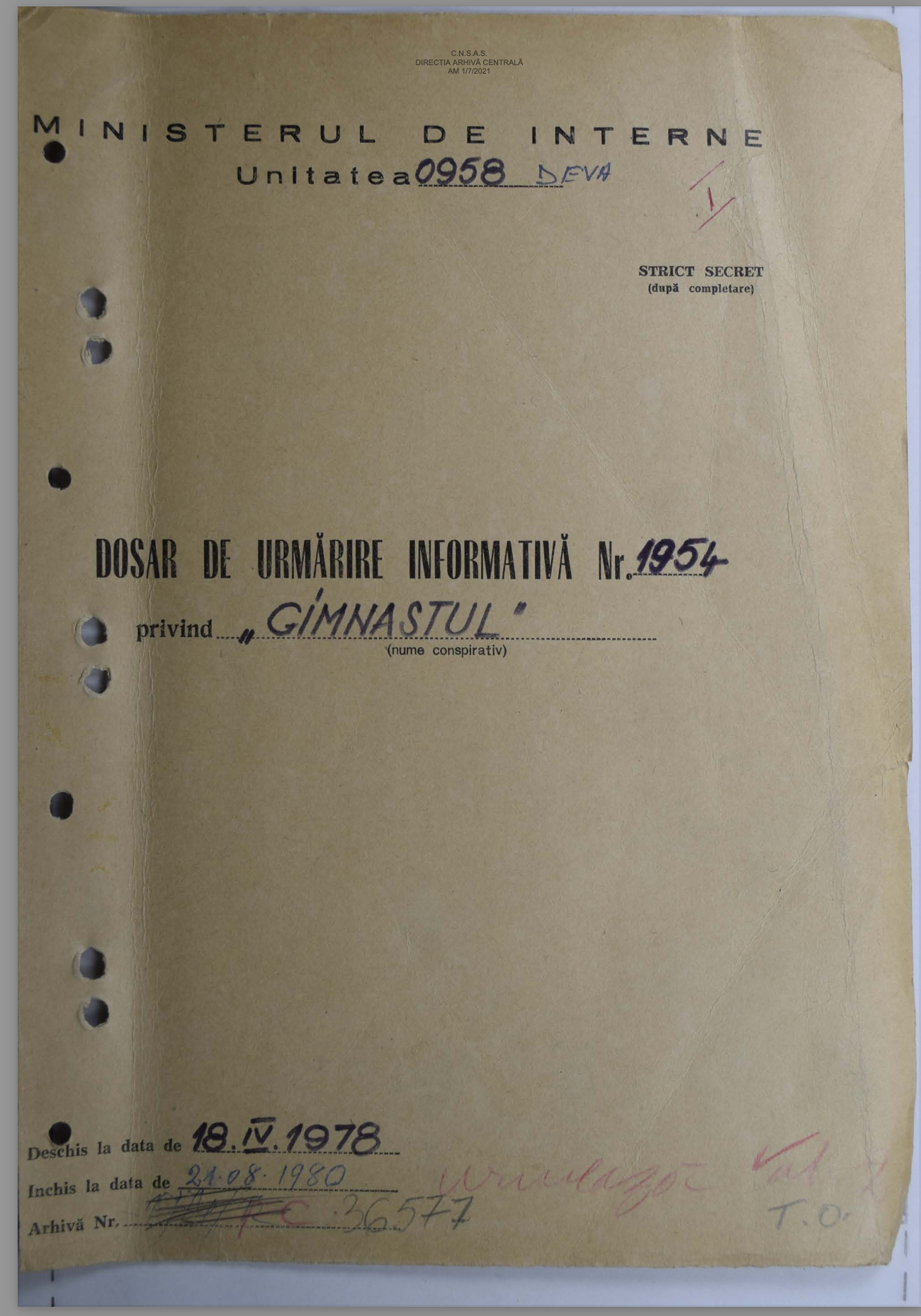 Dosar De Urmarire Informativa Nr.1954